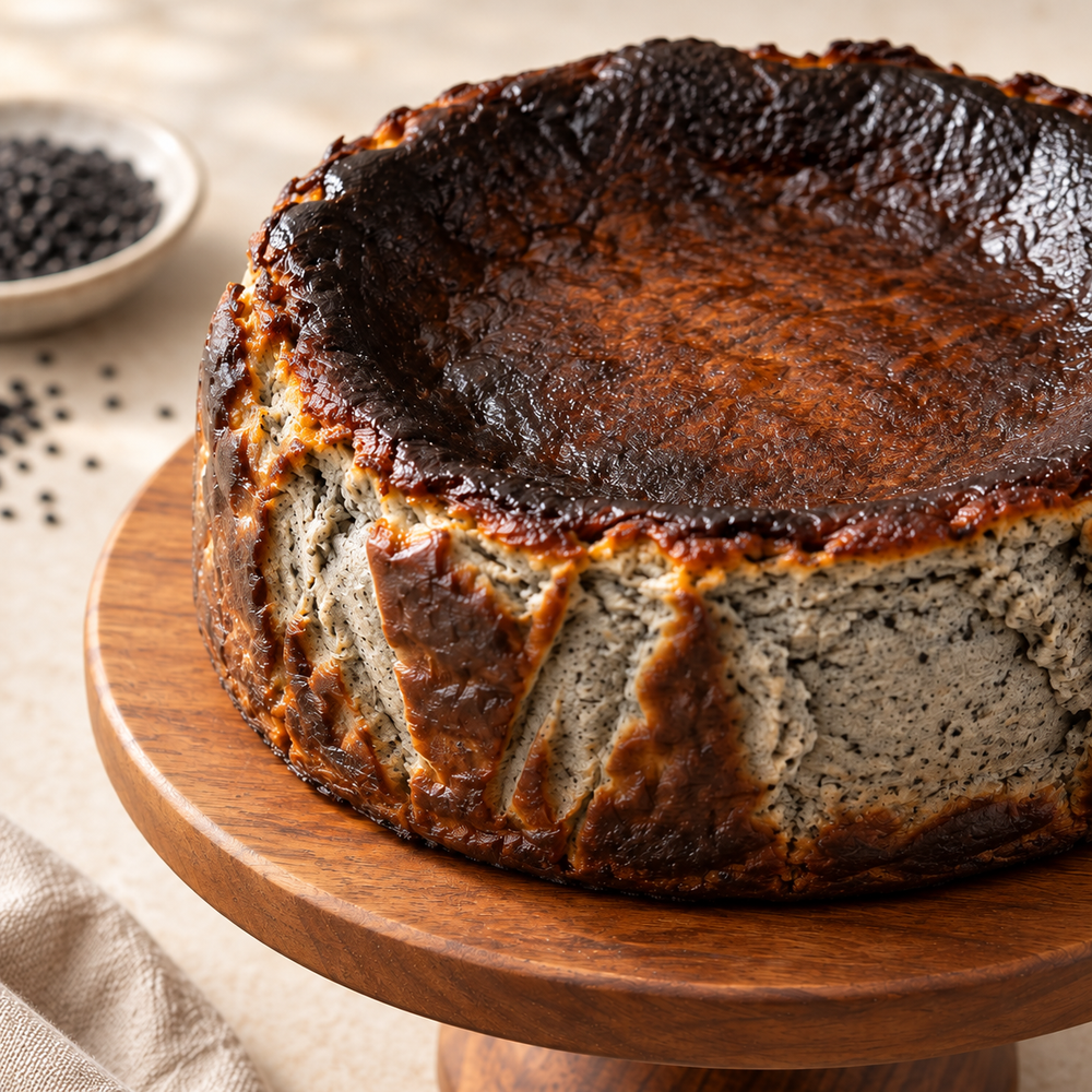 Earl Grey Basque cheesecake being served