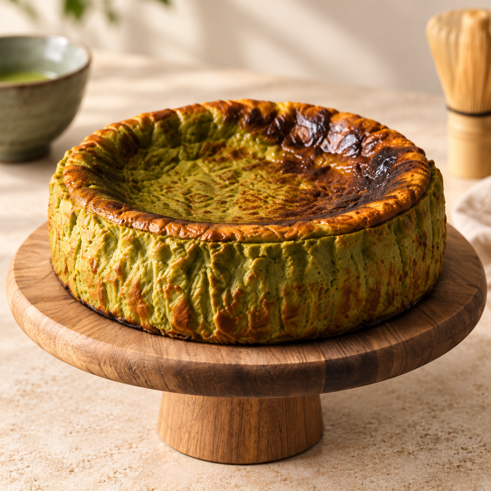 Matcha Basque cheesecake close product view